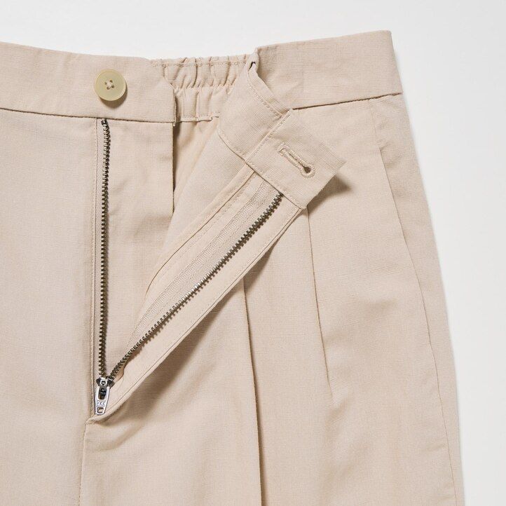top da donna uniqlo in misto lino con gamba larga e plissettature colore oliva