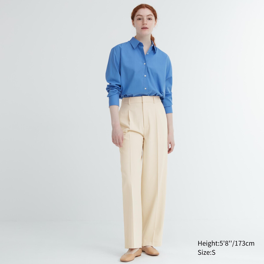 top a gamba larga plissettato uniqlo da donna beige