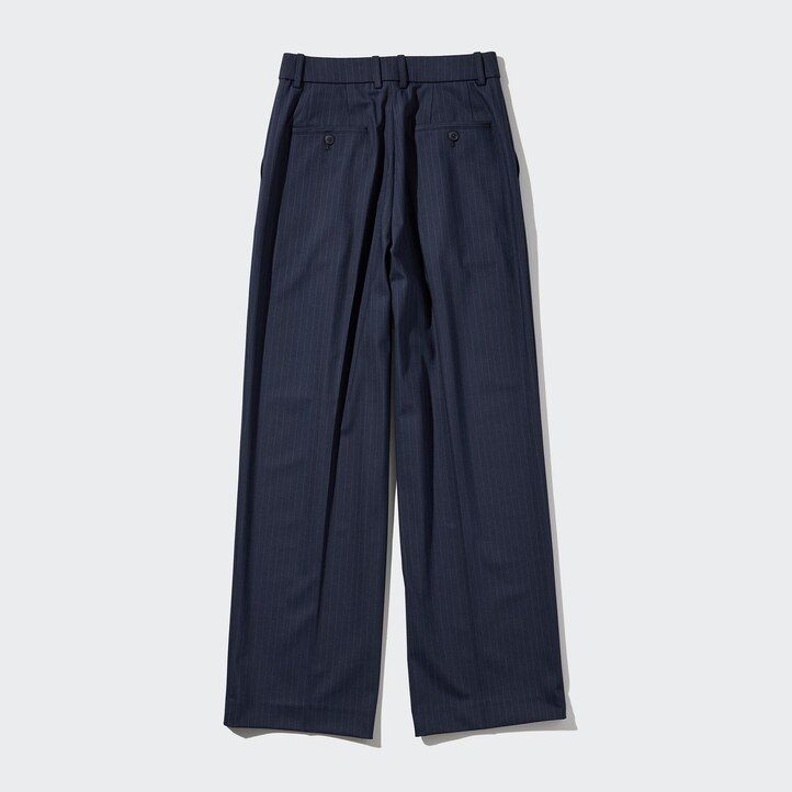 top a righe con gamba larga e plissettate da donna uniqlo blu navy