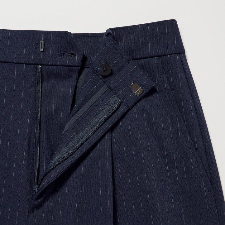 top a righe con gamba larga e plissettate da donna uniqlo blu navy