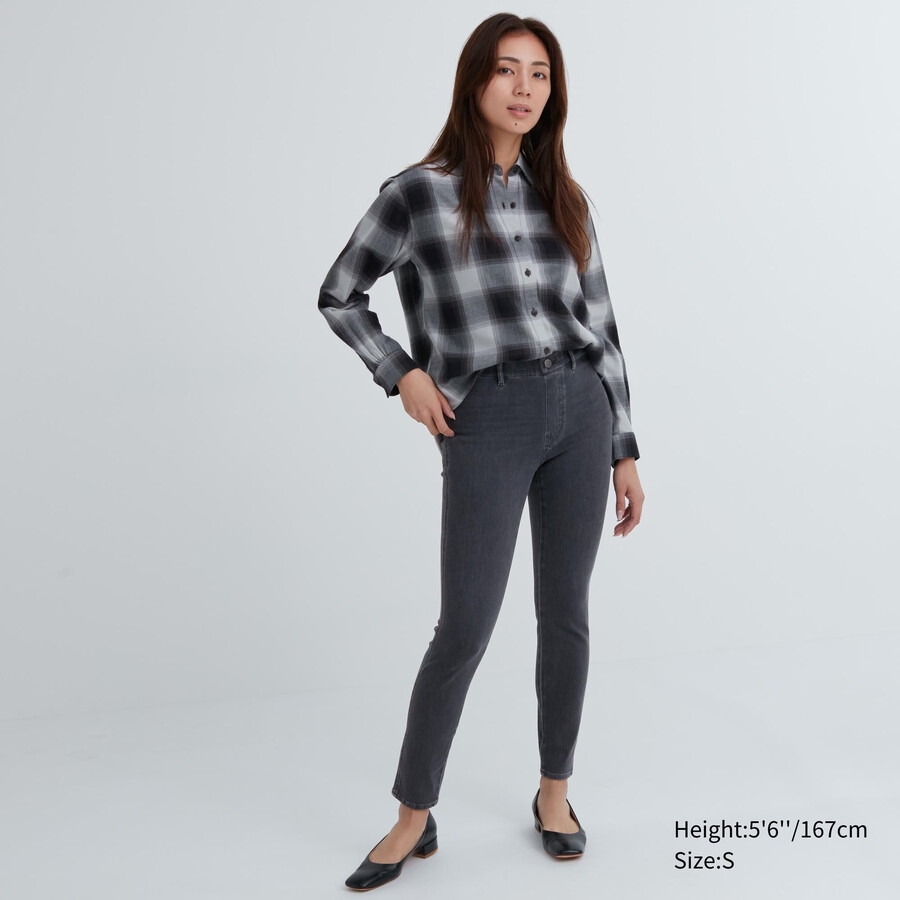 top in denim ultra elasticizzato uniqlo da donna grigio scuro