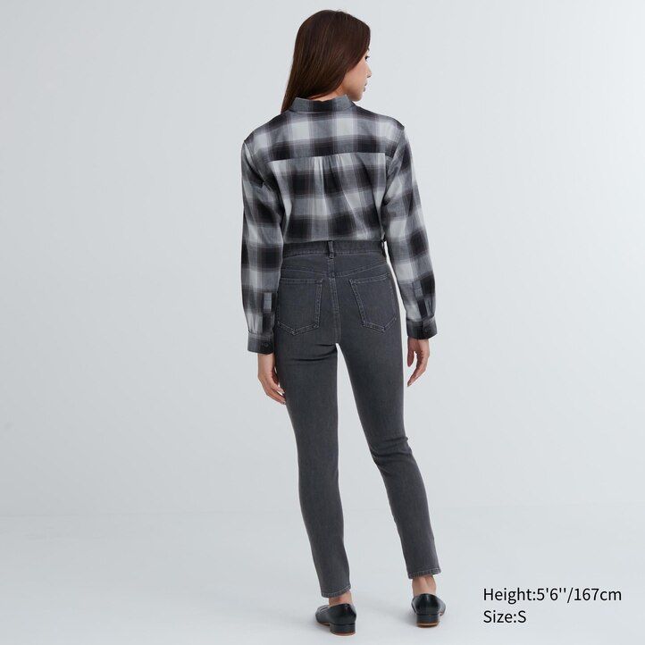 top in denim ultra elasticizzato uniqlo da donna grigio scuro