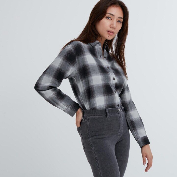 top in denim ultra elasticizzato uniqlo da donna grigio scuro