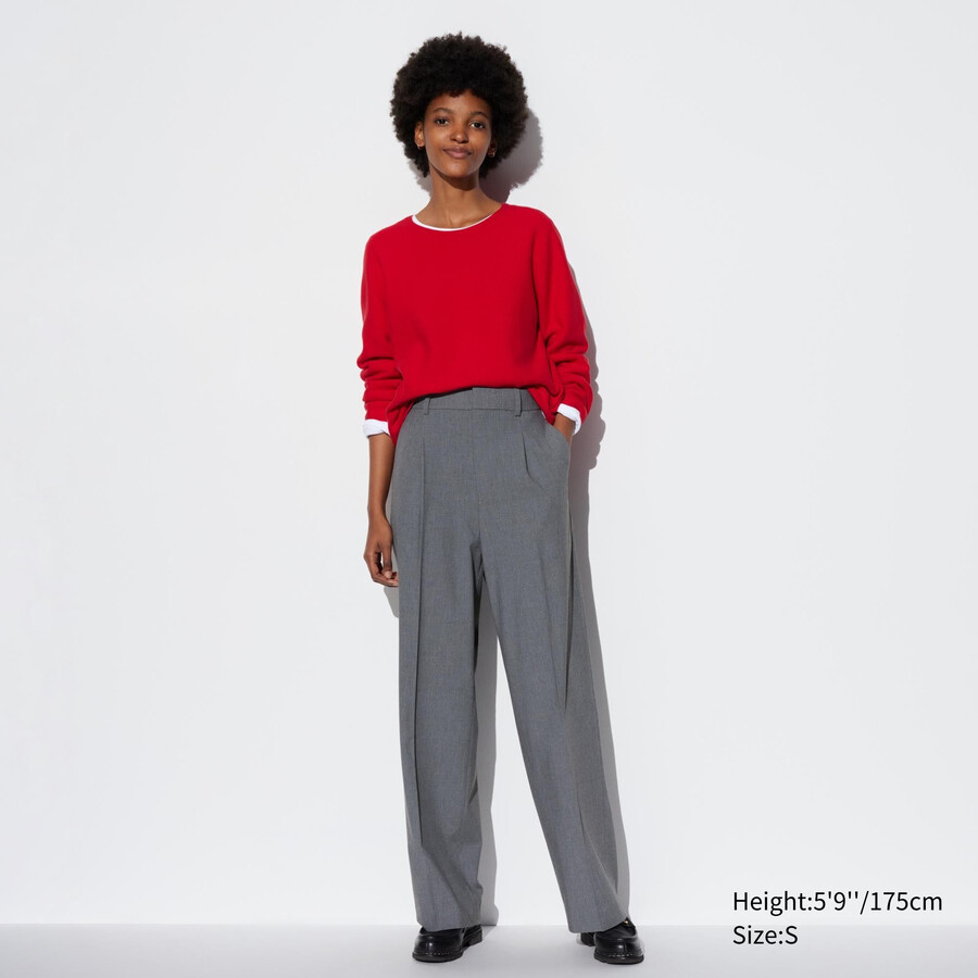 top a gamba larga plissettati uniqlo da donna grigio